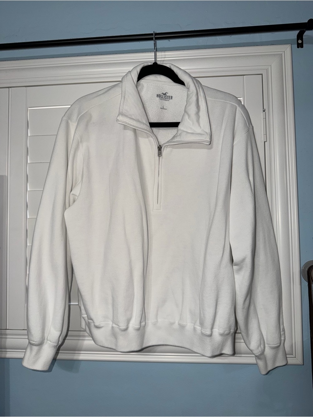 Hollister White Quarter-Zip Fleece Pullover